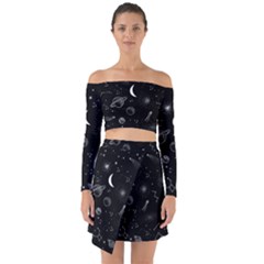 Cosmic Black Space Star Off Shoulder Top With Skirt Set