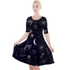 Cosmic Black Space Star Quarter Sleeve A-line Dress