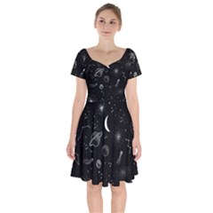 Cosmic Black Space Star Short Sleeve Bardot Dress