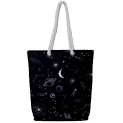 Cosmic Black Space Star Full Print Rope Handle Tote (small)