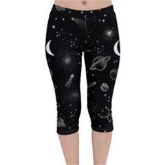 Cosmic Black Space Star Velvet Capri Leggings 