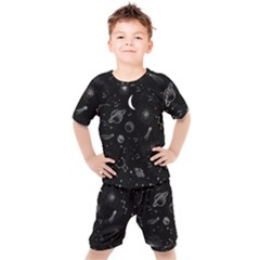 Cosmic Black Space Star Kids  T-shirt And Shorts Set