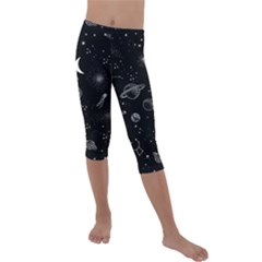 Cosmic Black Space Star Kids  Lightweight Velour Capri Leggings 