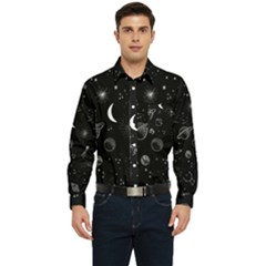 Cosmic Black Space Star Men s Long Sleeve Pocket Shirt 