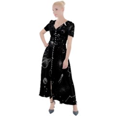 Cosmic Black Space Star Button Up Short Sleeve Maxi Dress