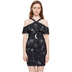 Cosmic Black Space Star Shoulder Frill Bodycon Summer Dress