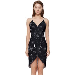 Cosmic Black Space Star Wrap Frill Dress