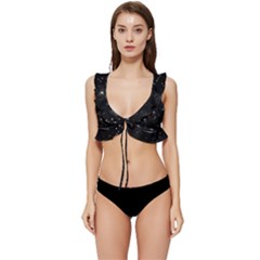 Cosmic Black Space Star Low Cut Ruffle Edge Bikini Top