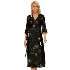 Cosmic Black Space Star Midsummer Wrap Dress