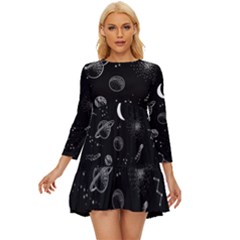 Cosmic Black Space Star Long Sleeve Babydoll Dress