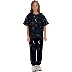 Cosmic Black Space Star Kids  T-shirt And Pants Sports Set