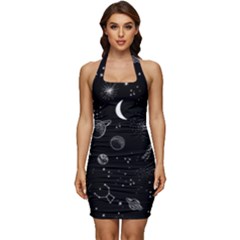 Cosmic Black Space Star Sleeveless Wide Square Neckline Ruched Bodycon Dress