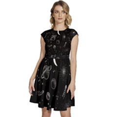 Cosmic Black Space Star Cap Sleeve High Waist Dress