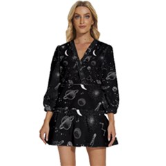 Cosmic Black Space Star V-neck Placket Mini Dress