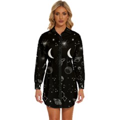 Cosmic Black Space Star Womens Long Sleeve Shirt Dress