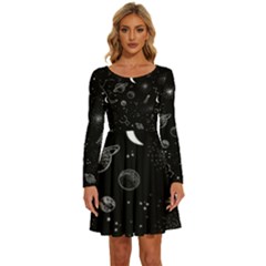 Cosmic Black Space Star Long Sleeve Wide Neck Velvet Dress