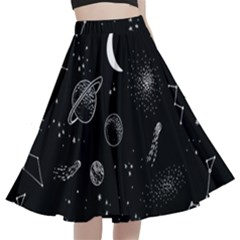 Cosmic Black Space Star A-line Full Circle Midi Skirt With Pocket