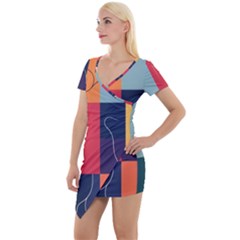  Minimalist Pattern With Simple Lines And Shapes, Creating A Clean And Modern Aesthe Short Sleeve Asymmetric Mini Dress