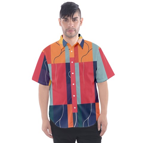  Minimalist Pattern With Simple Lines And Shapes, Creating A Clean And Modern Aesthe Men s Short Sleeve Shirt by myclothy