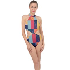  Minimalist Pattern With Simple Lines And Shapes, Creating A Clean And Modern Aesthe Halter Side Cut Swimsuit