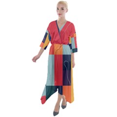  Minimalist Pattern With Simple Lines And Shapes, Creating A Clean And Modern Aesthe Quarter Sleeve Wrap Front Maxi Dress