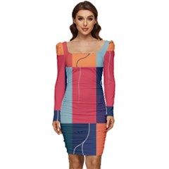  Minimalist Pattern With Simple Lines And Shapes, Creating A Clean And Modern Aesthe Women Long Sleeve Ruched Stretch Jersey Dress