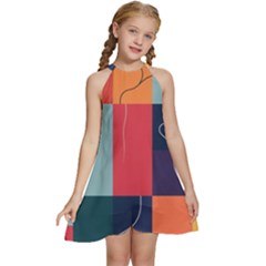  Minimalist Pattern With Simple Lines And Shapes, Creating A Clean And Modern Aesthe Kids  Halter Collar Waist Tie Chiffon Dress by myclothy