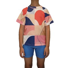 Minimalist Pattern With Simple Lines And Shapes, Creating A Clean And Modern Aesthe Kids  Short Sleeve Swimwear