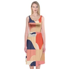 Minimalist Pattern With Simple Lines And Shapes, Creating A Clean And Modern Aesthe Midi Sleeveless Dress