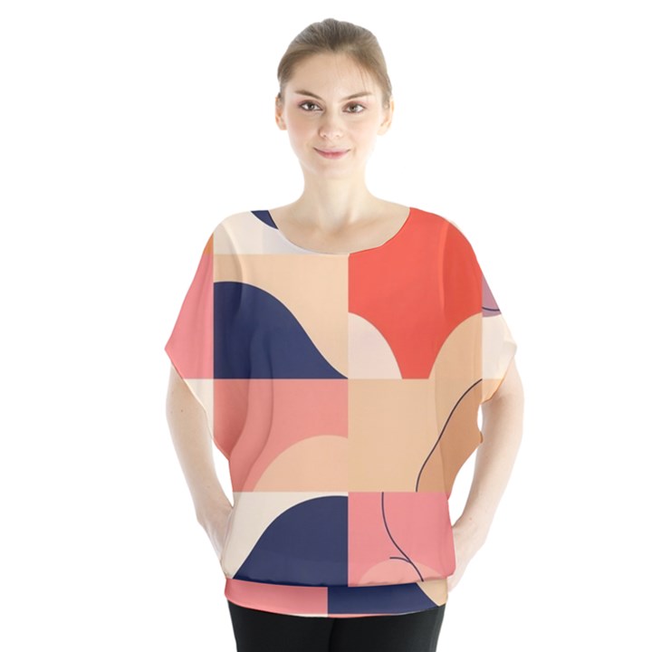 Minimalist Pattern With Simple Lines And Shapes, Creating A Clean And Modern Aesthe Batwing Chiffon Blouse