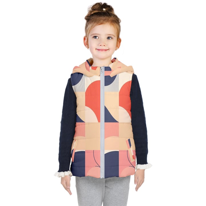 Minimalist Pattern With Simple Lines And Shapes, Creating A Clean And Modern Aesthe Kids  Hooded Puffer Vest