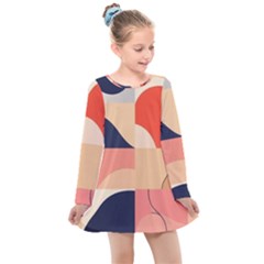 Minimalist Pattern With Simple Lines And Shapes, Creating A Clean And Modern Aesthe Kids  Long Sleeve Dress