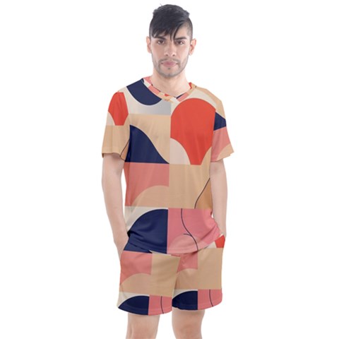 Minimalist Pattern With Simple Lines And Shapes, Creating A Clean And Modern Aesthe Men s Mesh T-shirt And Shorts Set by myclothy