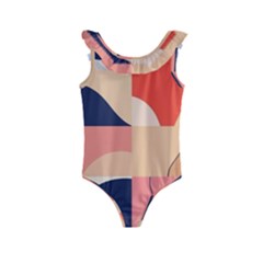 Minimalist Pattern With Simple Lines And Shapes, Creating A Clean And Modern Aesthe Kids  Frill Swimsuit