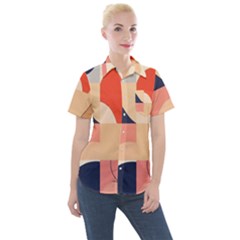 Minimalist Pattern With Simple Lines And Shapes, Creating A Clean And Modern Aesthe Women s Short Sleeve Pocket Shirt