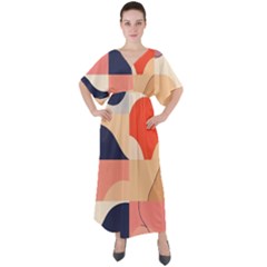 Minimalist Pattern With Simple Lines And Shapes, Creating A Clean And Modern Aesthe V-neck Boho Style Maxi Dress