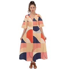 Minimalist Pattern With Simple Lines And Shapes, Creating A Clean And Modern Aesthe Kimono Sleeve Boho Dress by myclothy