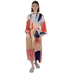 Minimalist Pattern With Simple Lines And Shapes, Creating A Clean And Modern Aesthe Maxi Satin Kimono by myclothy