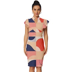 Minimalist Pattern With Simple Lines And Shapes, Creating A Clean And Modern Aesthe Vintage Frill Sleeve V-neck Bodycon Dress