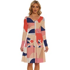 Minimalist Pattern With Simple Lines And Shapes, Creating A Clean And Modern Aesthe Long Sleeve Dress With Pocket