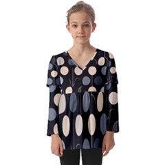 A Minimalist Pattern With Simple Lines And Shapes, Creating A Clean And Modern Aesthetic 03 Kids  V Neck Casual Top