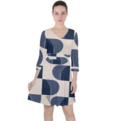 A Minimalist Pattern With Simple Lines And Shapes, Creating A Clean And Modern Aesthetic 04 Quarter Sleeve Ruffle Waist Dress