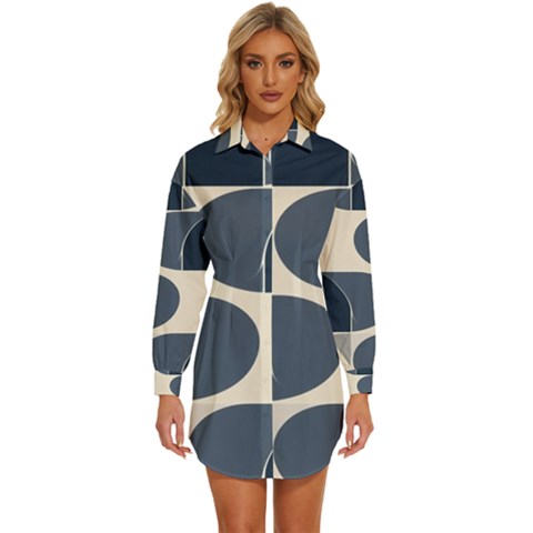 A Minimalist Pattern With Simple Lines And Shapes, Creating A Clean And Modern Aesthetic 04 Womens Long Sleeve Shirt Dress by myclothy