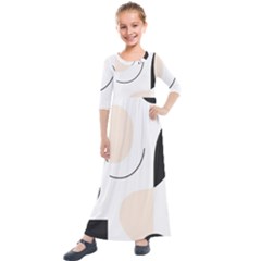 A Minimalist Pattern With Simple Lines And Shapes, Creating A Clean And Modern Aesthetic 05 Kids  Quarter Sleeve Maxi Dress