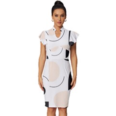 A Minimalist Pattern With Simple Lines And Shapes, Creating A Clean And Modern Aesthetic 05 Vintage Frill Sleeve V-neck Bodycon Dress