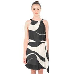 A Minimalist Pattern With Simple Lines And Shapes, Creating A Clean And Modern Aesthetic 06 Halter Collar Waist Tie Chiffon Dress by myclothy