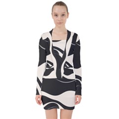 A Minimalist Pattern With Simple Lines And Shapes, Creating A Clean And Modern Aesthetic 06 V-neck Bodycon Long Sleeve Dress