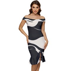 A Minimalist Pattern With Simple Lines And Shapes, Creating A Clean And Modern Aesthetic 06 Off Shoulder Ruffle Split Hem Bodycon Dress