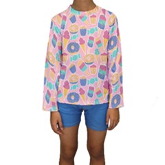 Ice Cream Donut Sweets Candie Kids  Long Sleeve Swimwear