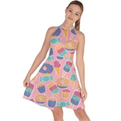 Ice Cream Donut Sweets Candie Sleeveless Halter Neck A-line Dress